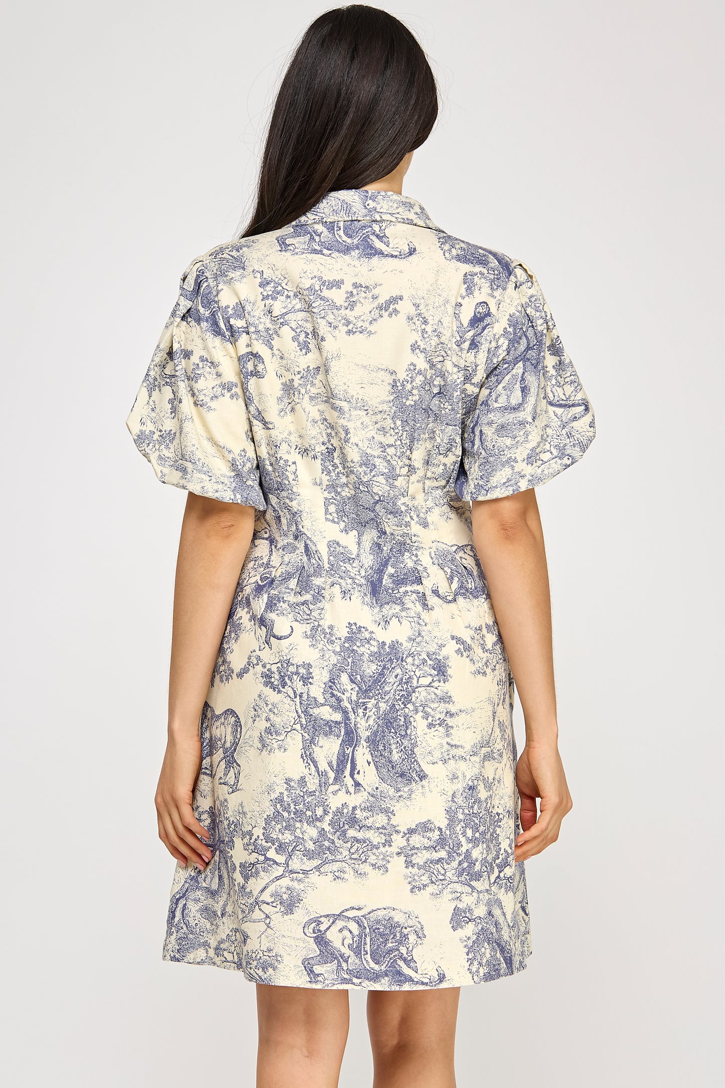 PUFF SLEEVE FOREST PRINT DRESS