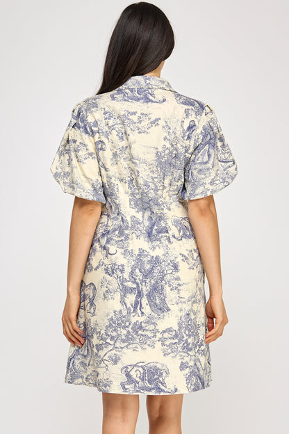 PUFF SLEEVE FOREST PRINT DRESS