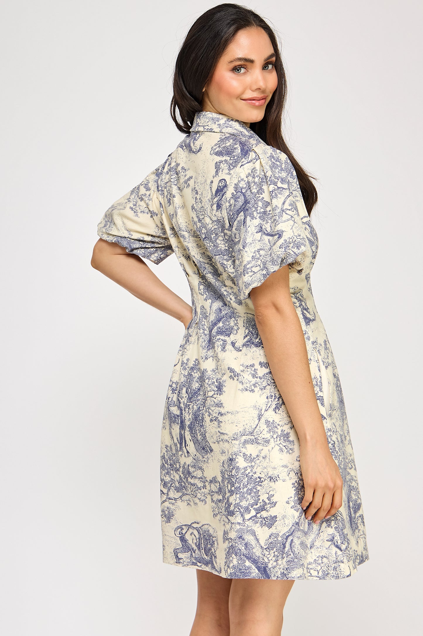 PUFF SLEEVE FOREST PRINT DRESS