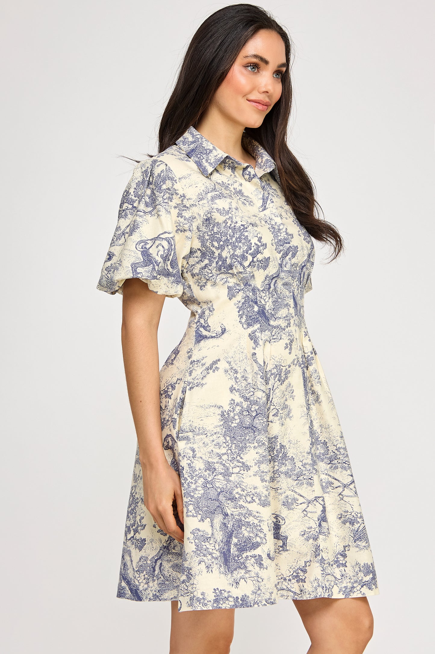 PUFF SLEEVE FOREST PRINT DRESS