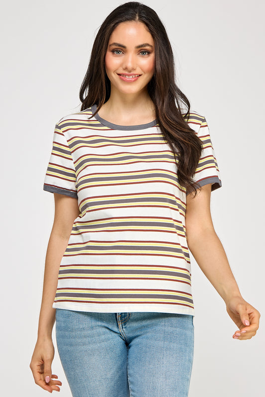 CREW NECK STRIPED TEE
