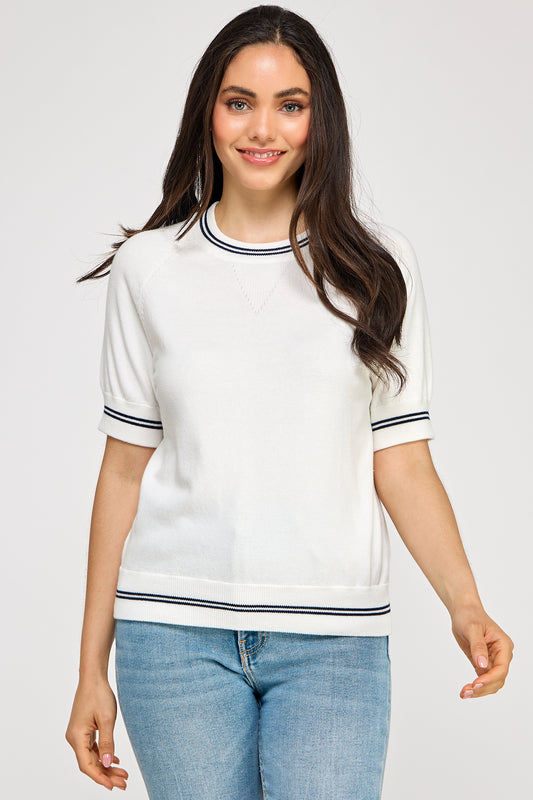 STITCH STRIPE DETAILED SHORT SLEEVE TOP