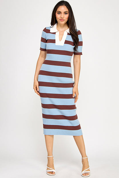 STRIPED COLLARED DRESS