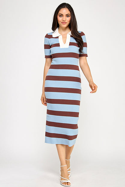 STRIPED COLLARED DRESS