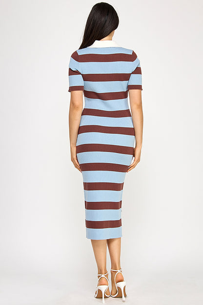 STRIPED COLLARED DRESS