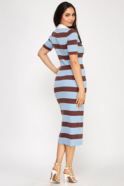 STRIPED COLLARED DRESS