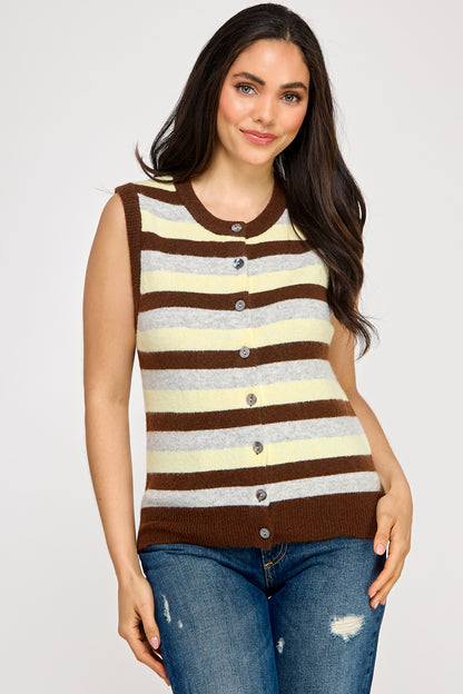 STRIPED KNIT VEST WITH BUTTONS