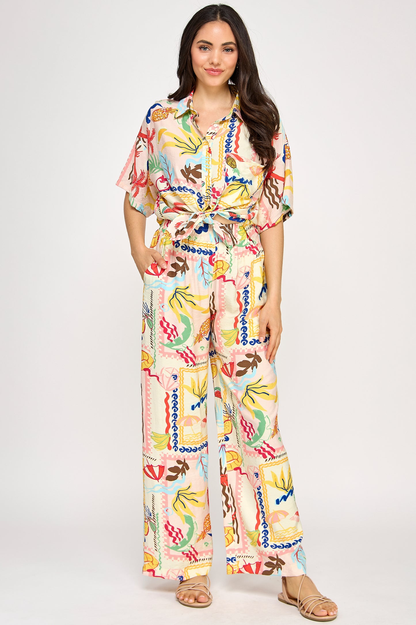 SUMMER PRINT ELASTIC WAIST PANTS