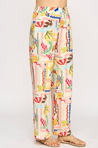 SUMMER PRINT ELASTIC WAIST PANTS