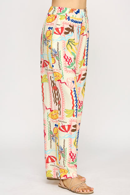 SUMMER PRINT ELASTIC WAIST PANTS