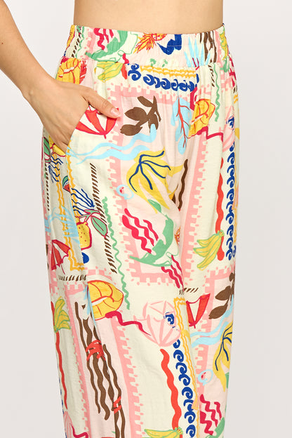 SUMMER PRINT ELASTIC WAIST PANTS