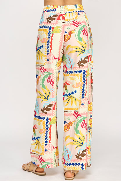 SUMMER PRINT ELASTIC WAIST PANTS