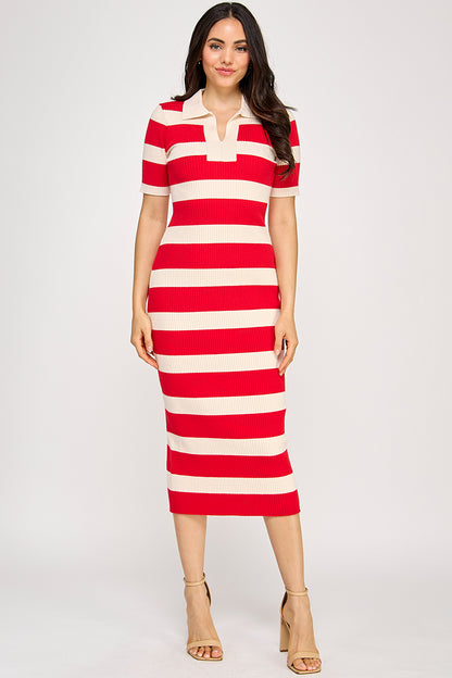 STRIPED COLLARED DRESS