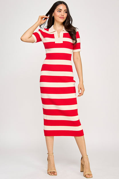STRIPED COLLARED DRESS