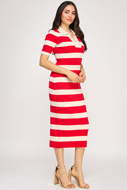STRIPED COLLARED DRESS