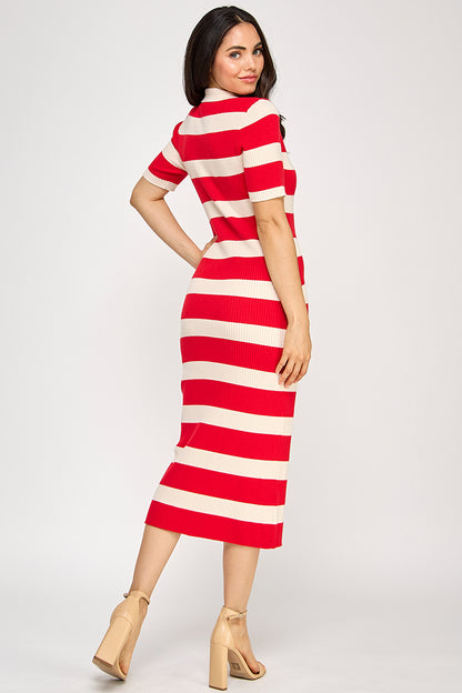 STRIPED COLLARED DRESS