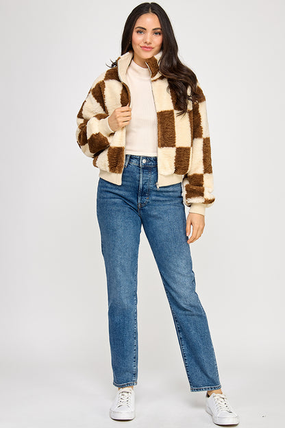 CREAM PLAID SHERPA JACKET
