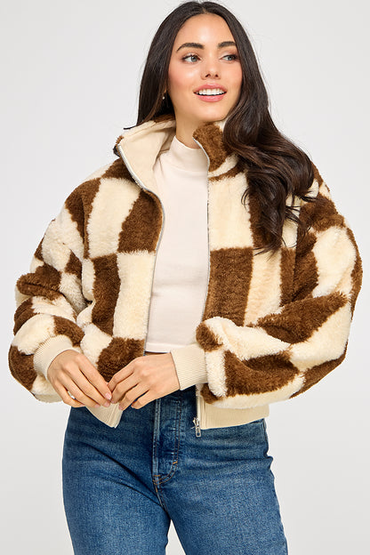 CREAM PLAID SHERPA JACKET
