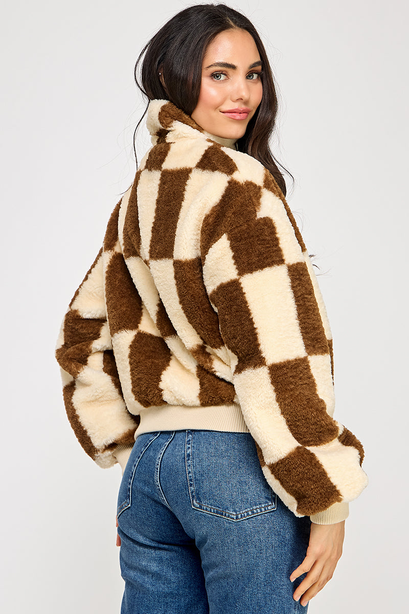 CREAM PLAID SHERPA JACKET