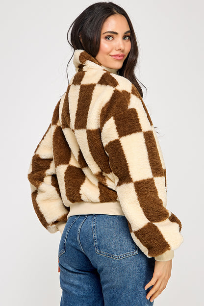 CREAM PLAID SHERPA JACKET