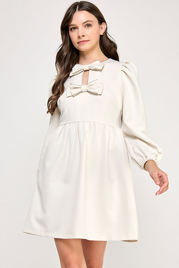 EMBELLISHED BOW MINI DRESS