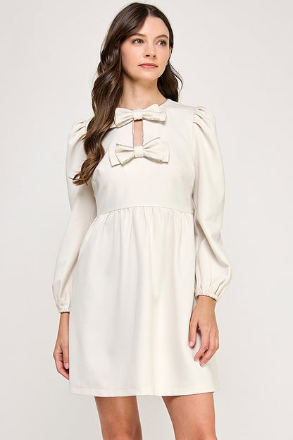 EMBELLISHED BOW MINI DRESS