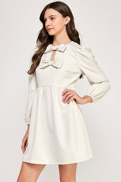 EMBELLISHED BOW MINI DRESS