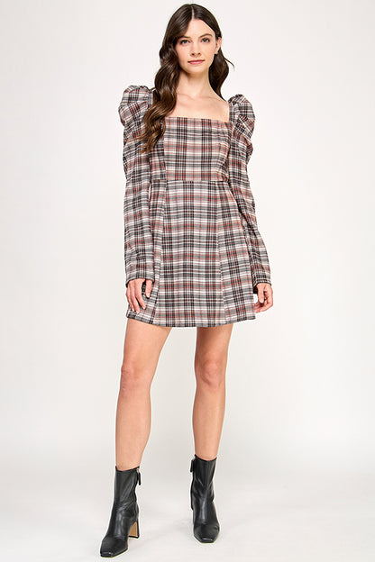 PUFF SLEEVES A-LINE MINI DRESS