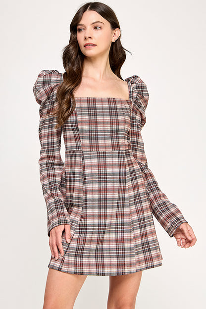 PUFF SLEEVES A-LINE MINI DRESS