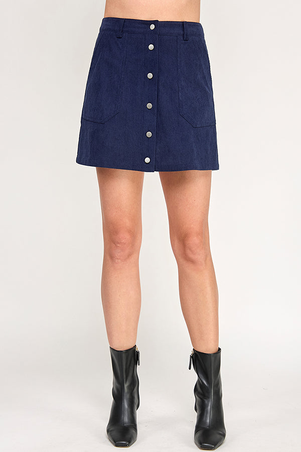 CORDUROY BUTTON FRONT MIDI SKIRT