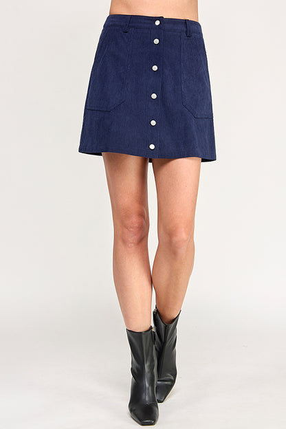 CORDUROY BUTTON FRONT MIDI SKIRT