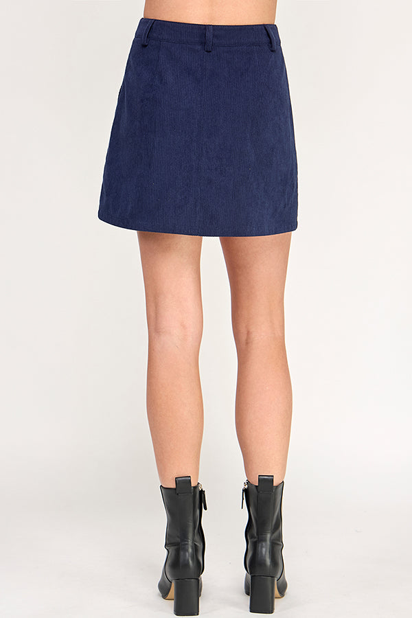 CORDUROY BUTTON FRONT MIDI SKIRT