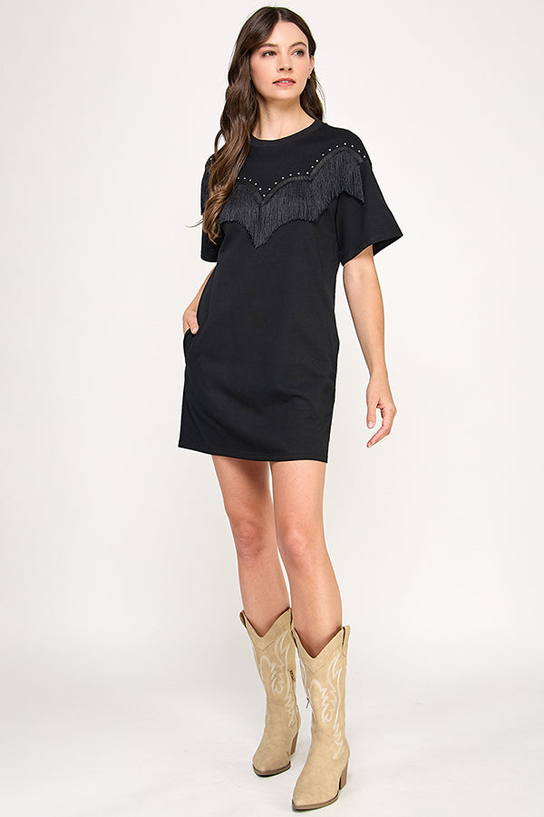 FRINGE T-SHIRT MINI DRESS