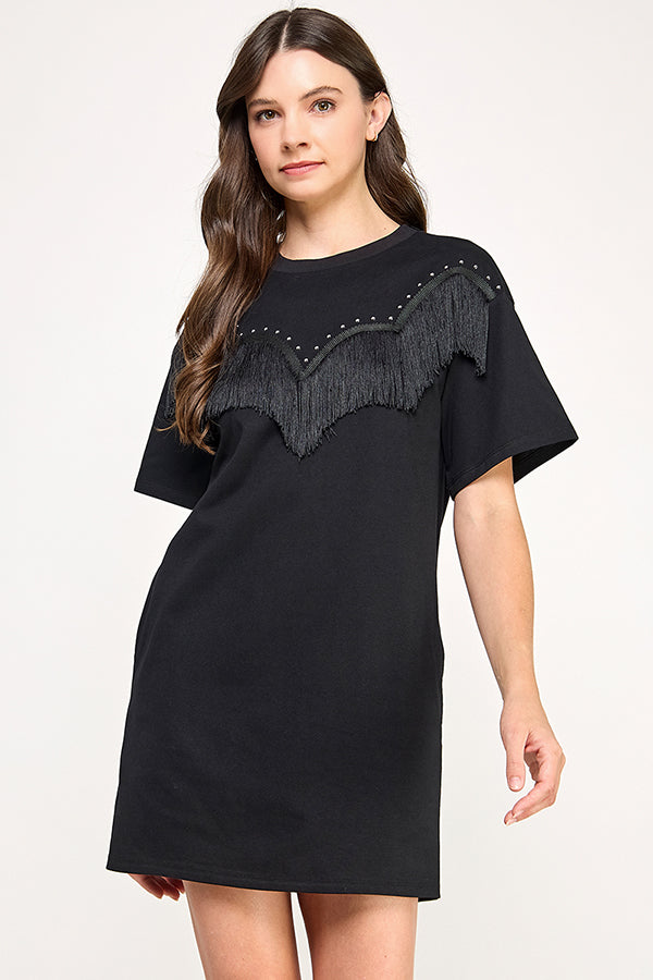 FRINGE T-SHIRT MINI DRESS