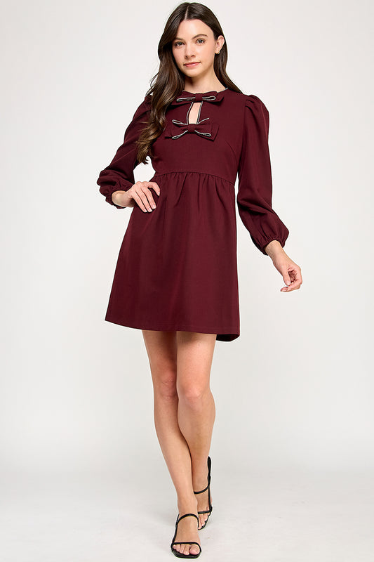 EMBELLISHED BOW MINI DRESS