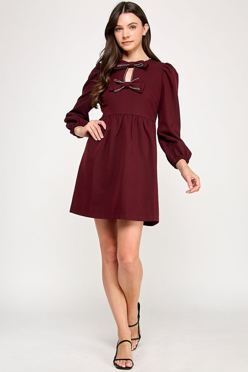 EMBELLISHED BOW MINI DRESS