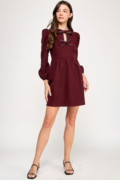 EMBELLISHED BOW MINI DRESS
