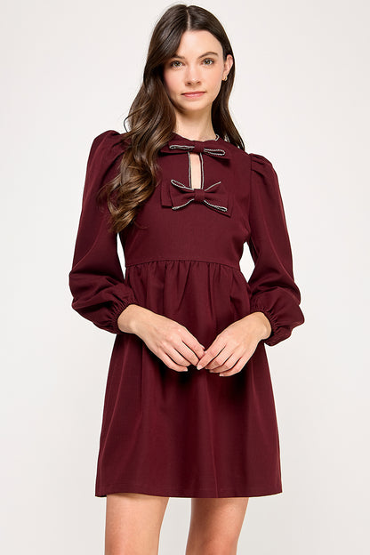 EMBELLISHED BOW MINI DRESS
