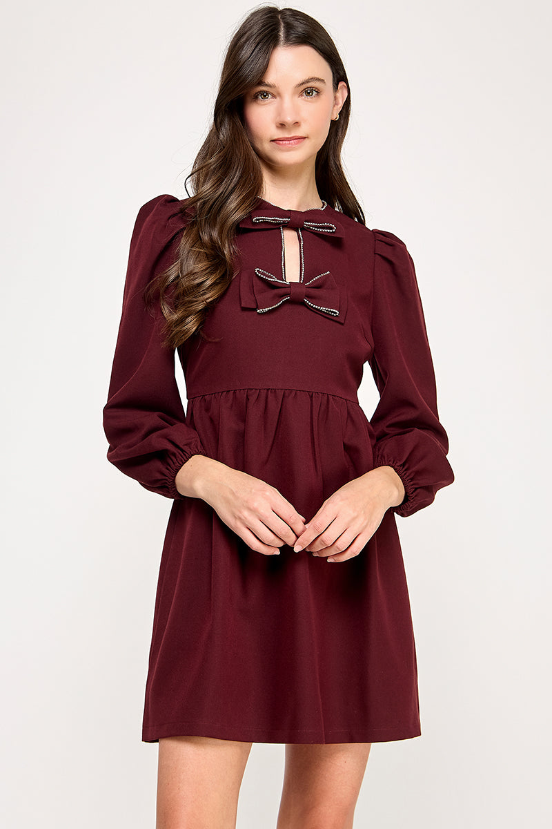 EMBELLISHED BOW MINI DRESS