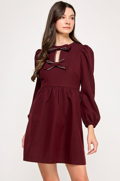 EMBELLISHED BOW MINI DRESS