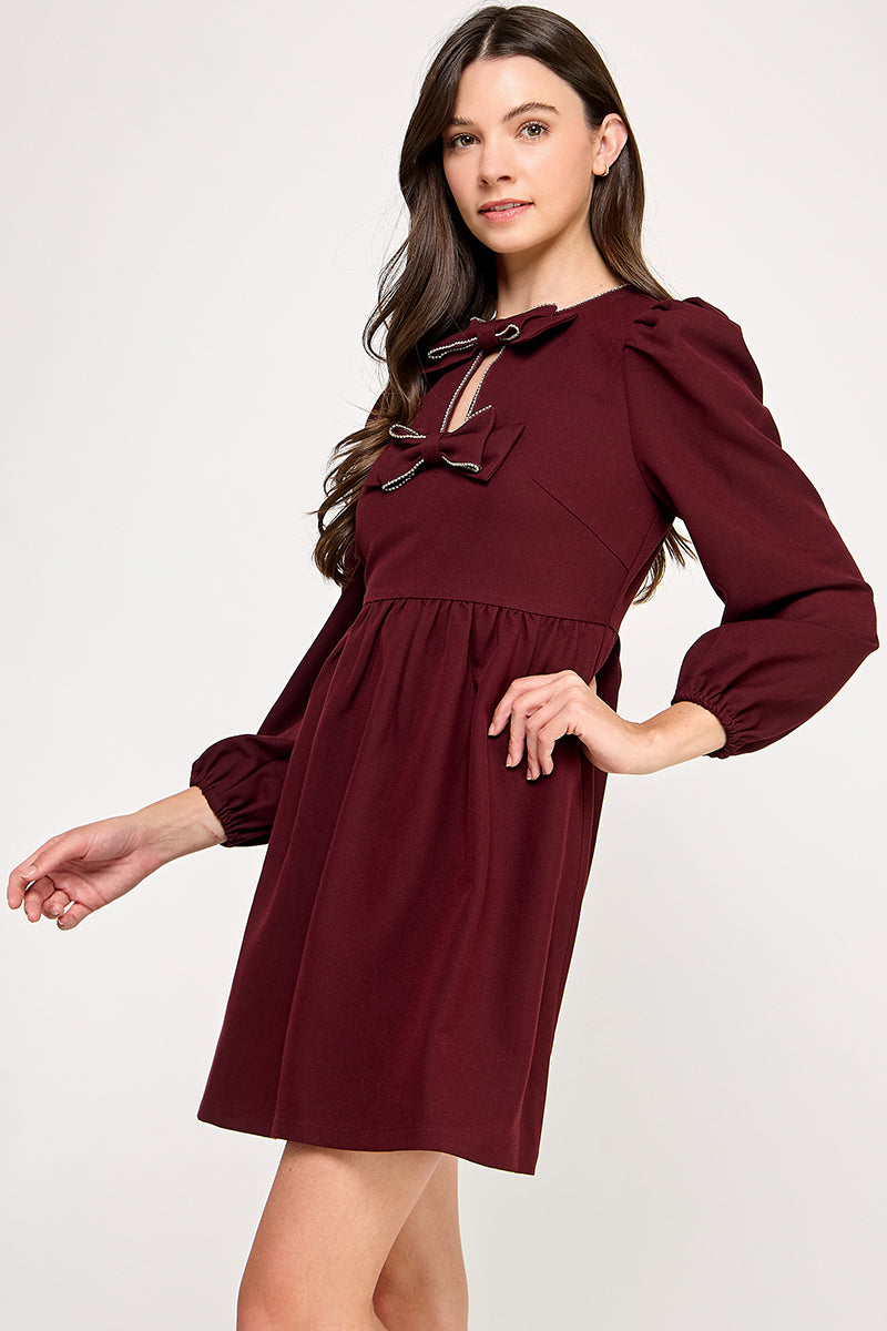 EMBELLISHED BOW MINI DRESS