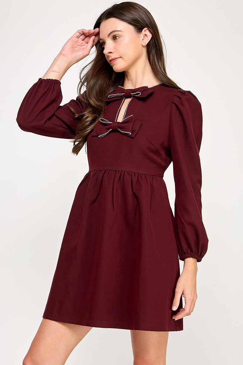 EMBELLISHED BOW MINI DRESS
