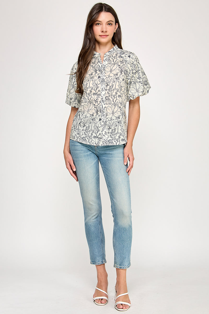 PUFF SLEEVE BUTTON UP SHIRT