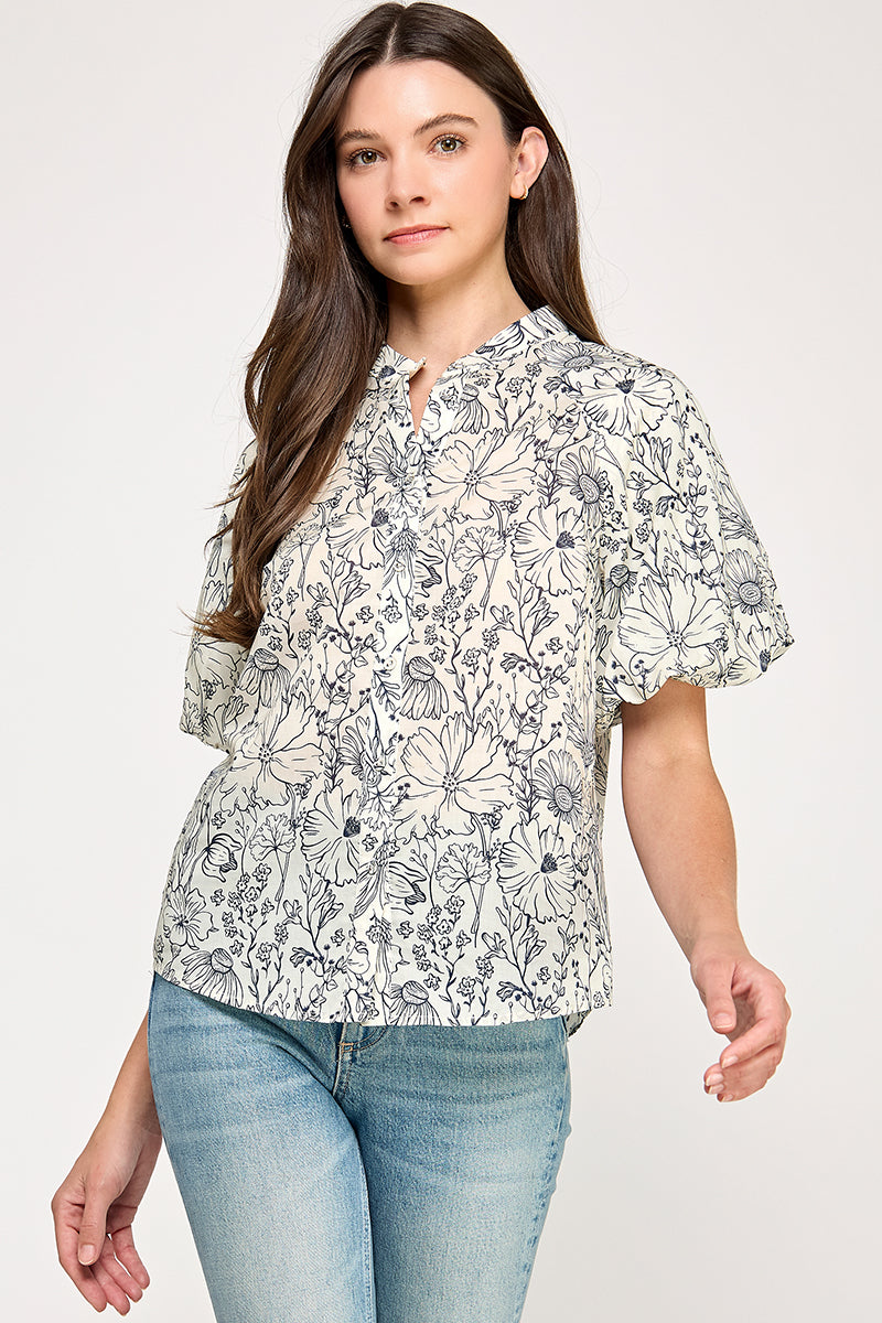 PUFF SLEEVE BUTTON UP SHIRT