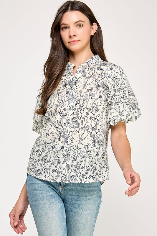 PUFF SLEEVE BUTTON UP SHIRT