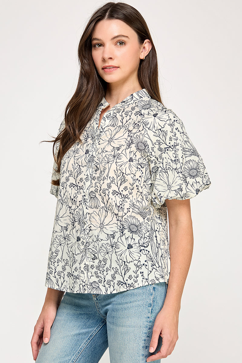 PUFF SLEEVE BUTTON UP SHIRT