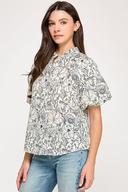 PUFF SLEEVE BUTTON UP SHIRT