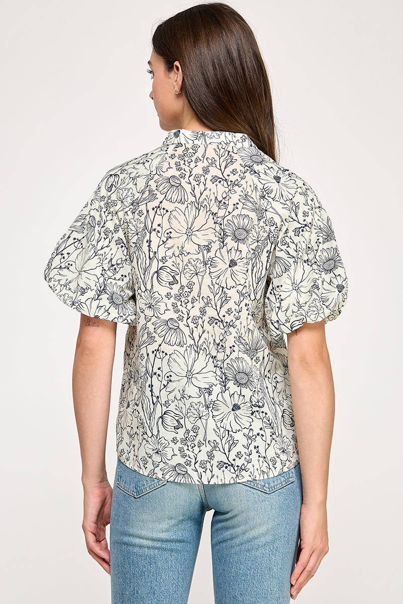 PUFF SLEEVE BUTTON UP SHIRT