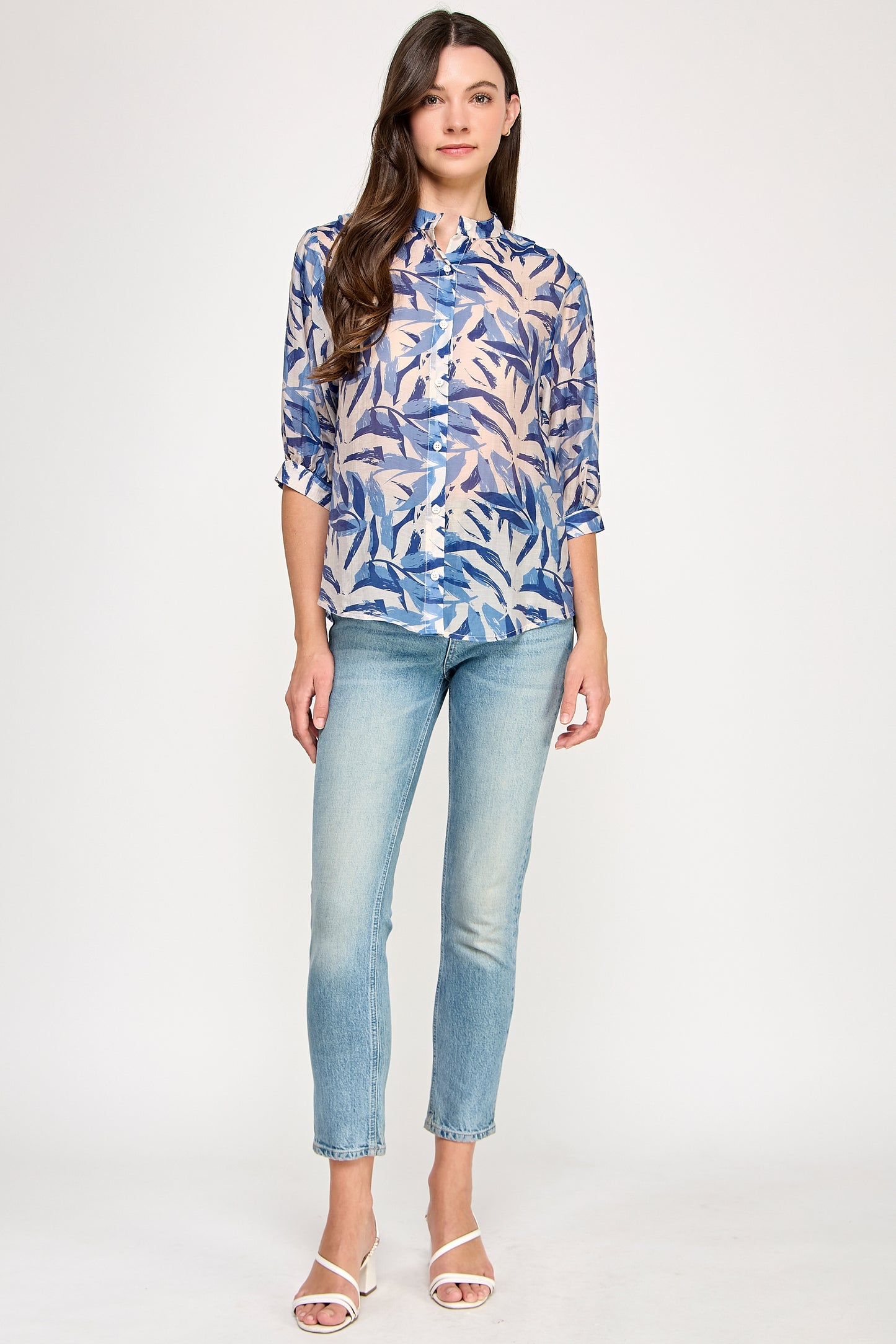 MANDARIN COLLAR LOOSE  FIT BLOUSE