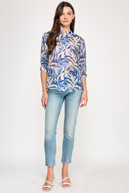 MANDARIN COLLAR LOOSE  FIT BLOUSE